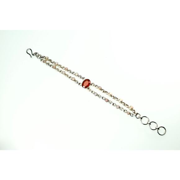 Fire Opal Australian Pink Opal Sterling Silver Bracelet Adjustable 7 - 8.25 inch - Picture 4 of 5